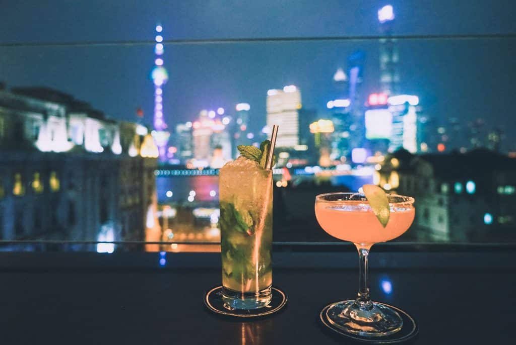 Gay Bars & Clubs in Shanghai Bund View With Cocktails