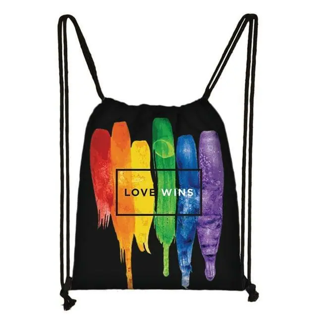 Love Wins LGBT Black Drawstring Bag