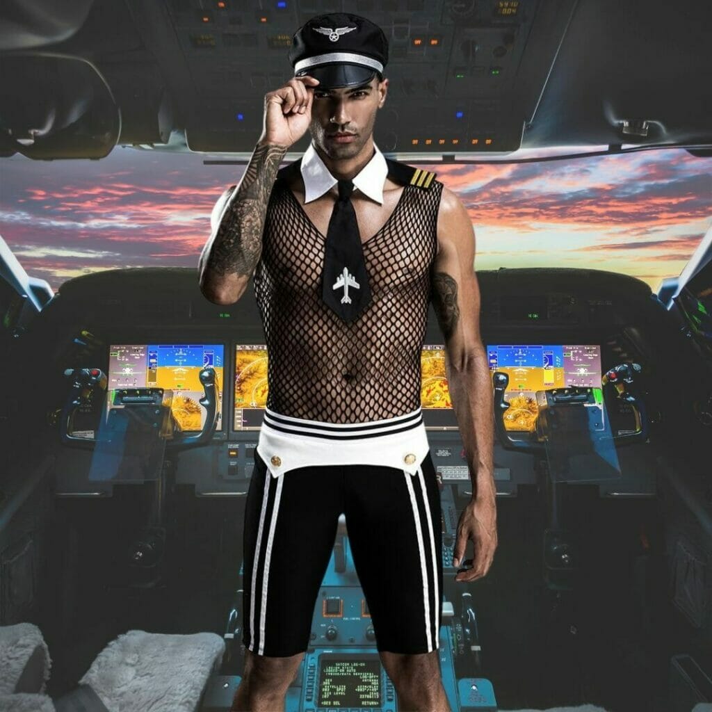 Mesh Gay Pilot Costume Outfit - hot gay halloween costume ideas