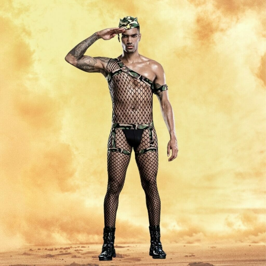 Sexy Gay Mesh Army Costume Outfit - hot gay halloween costume ideas