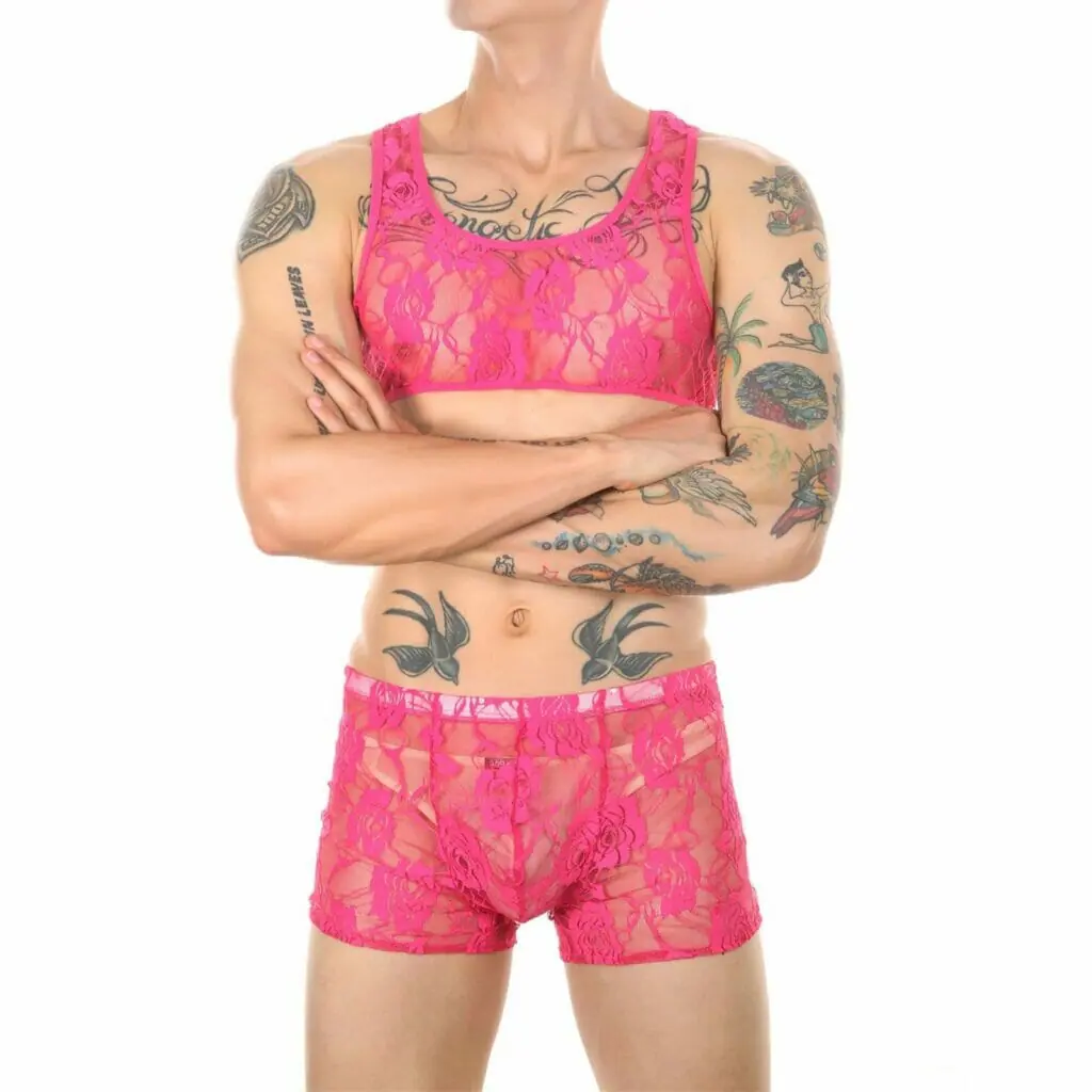 Lace Crop Top + Boxers Set - gay men in lingerie