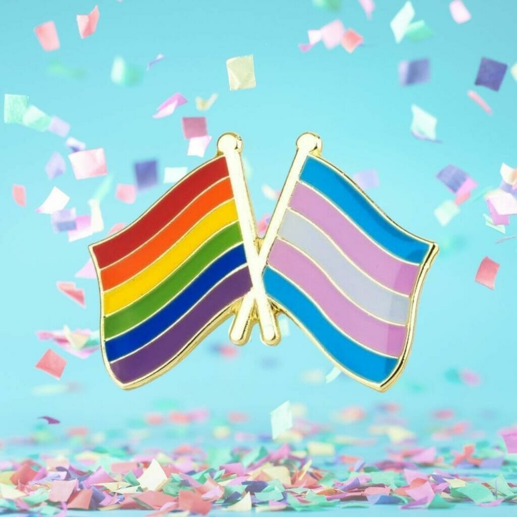 One Community Together - Trans + LGBT Flag Enamel Pin - gay enamel pins