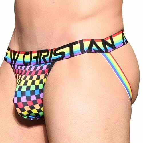 gay pride flag underwear- ANDREW CHRISTIAN Jock Strap Pride Checker Almost Naked Motif Pride