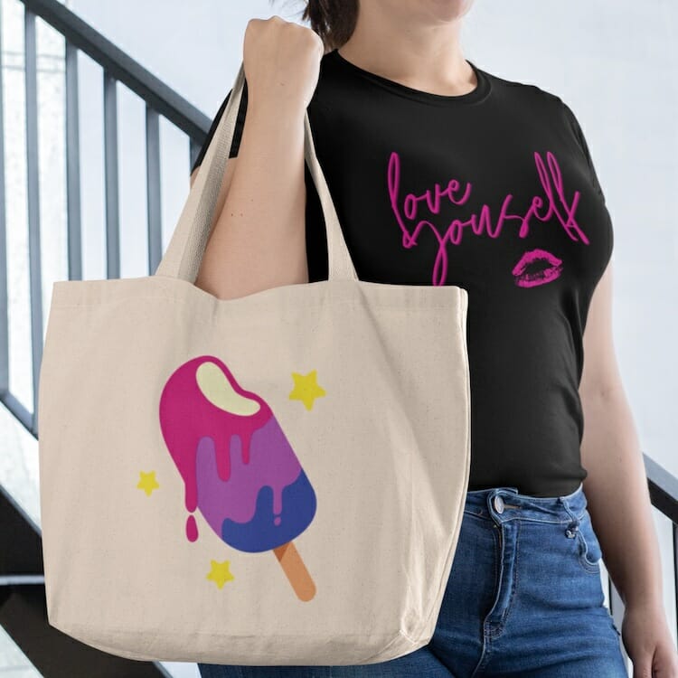 Bisexual Popsicle Large Organic Tote Bag - bisexual tote bags
