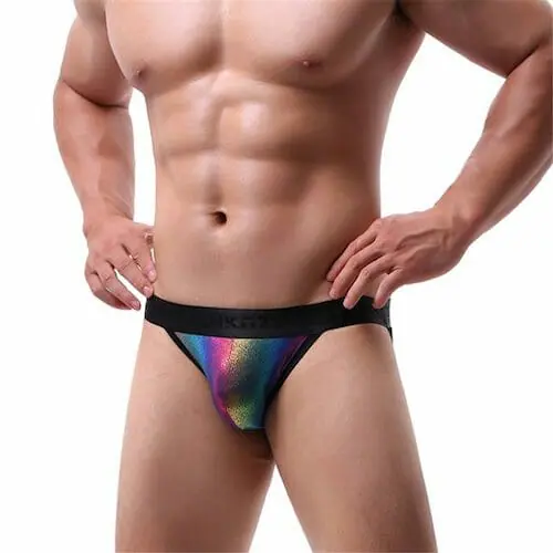 Rainbow Shimmer Pouch Jockstrap - gay pride panties