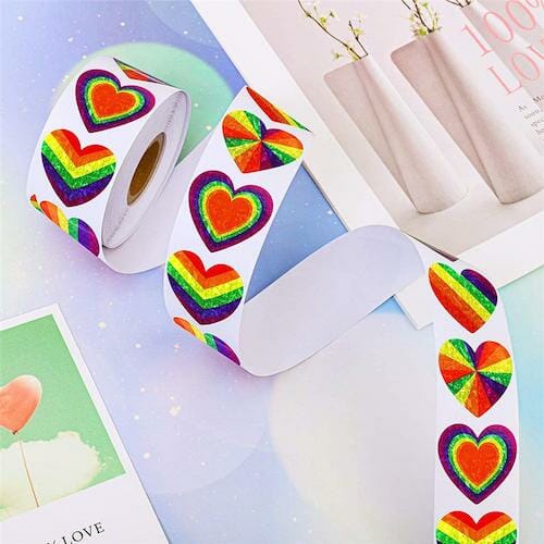 500 LGBT Pride Heart Stickers On A Roll