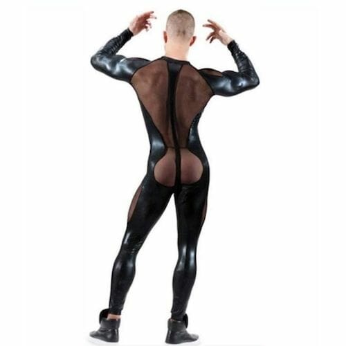 PVC Leather Mesh Kink Bodysuit - gay clubwear ideas

