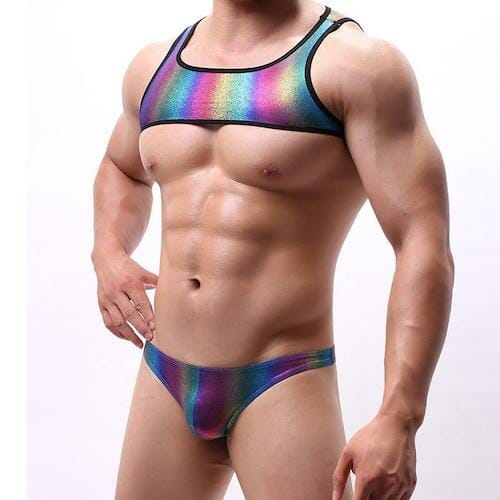 gay men's clothing - Rainbow Harness-Crop Top + Briefs (2 Piece Outfit)