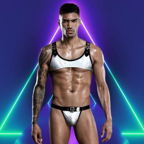 Rainbow Harness-Crop Top + Briefs (2 Piece Outfit) - gay clubwear