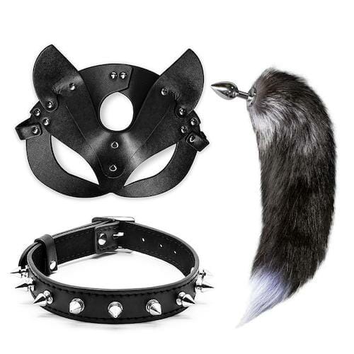 gay anal plug - BDSM Furry Butt Plug Kit With Mask & Collar