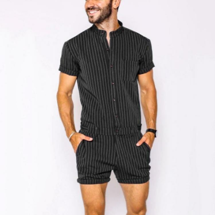 romper men -Striped Short Sleeve Romper