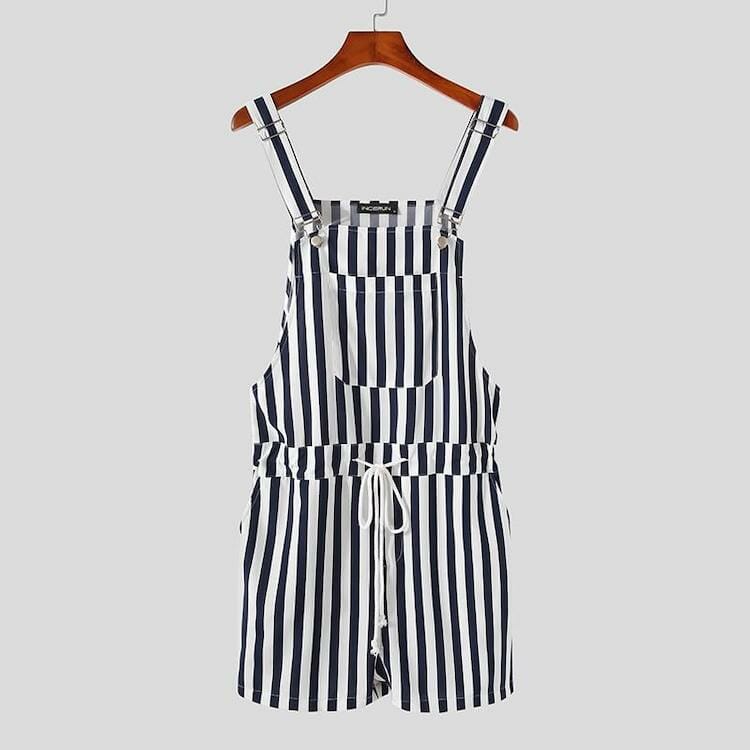 jumpsuit men -Striped Suspender Jumpsuit