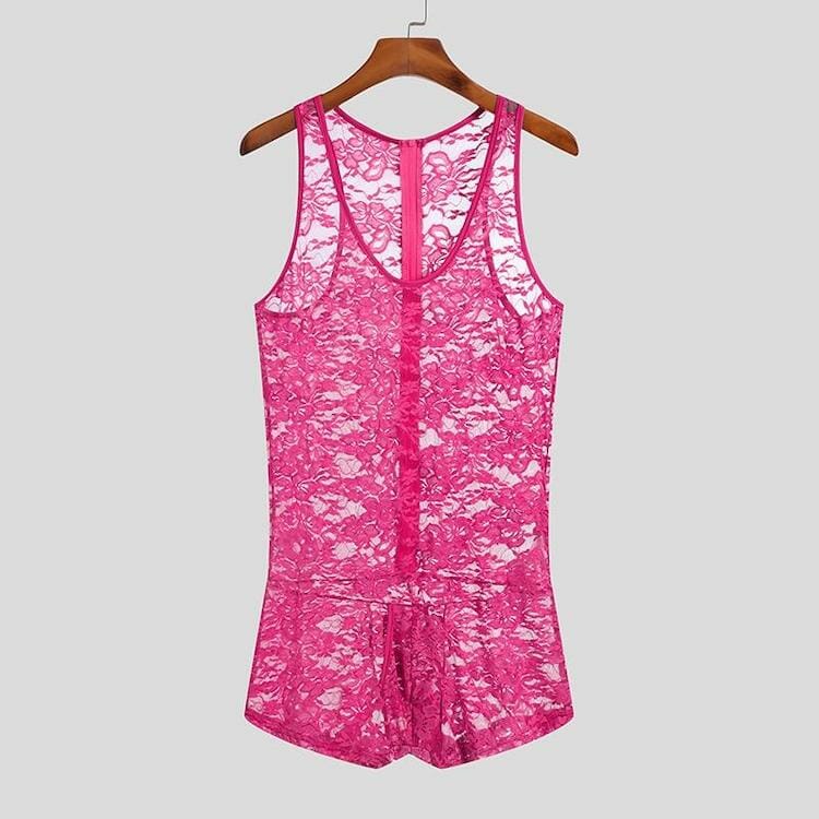 sexy party jumpsuit - Sleeveless Flower Lace See-Through Romper