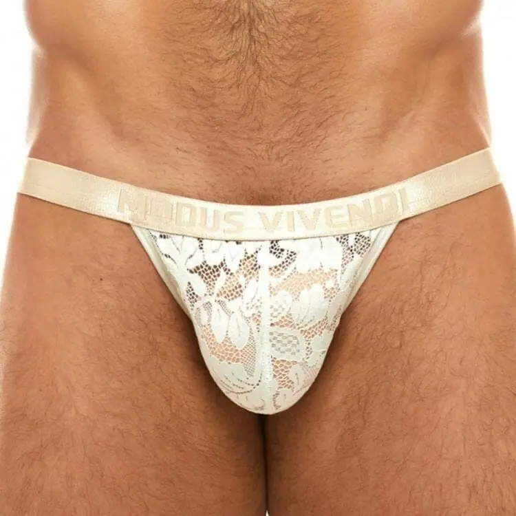 Best Lace Underwear For Men - Floral Lace Tanga Briefs - Ivory MODUS VIVENDI
