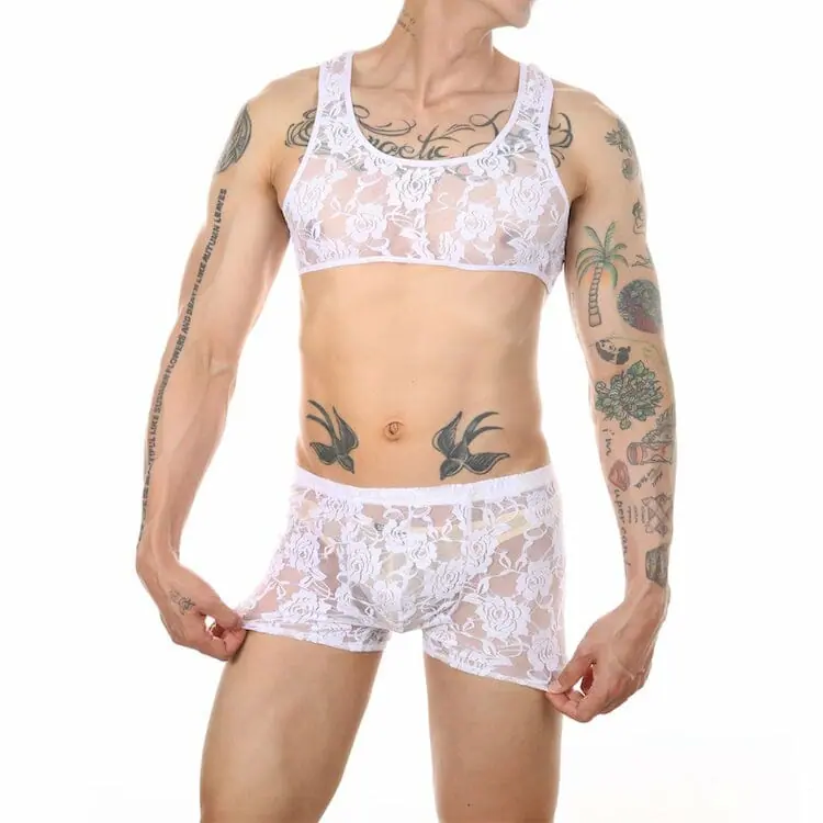 Best Men’s Erotic Underwear - Lace Crop Top + Boxers Set
