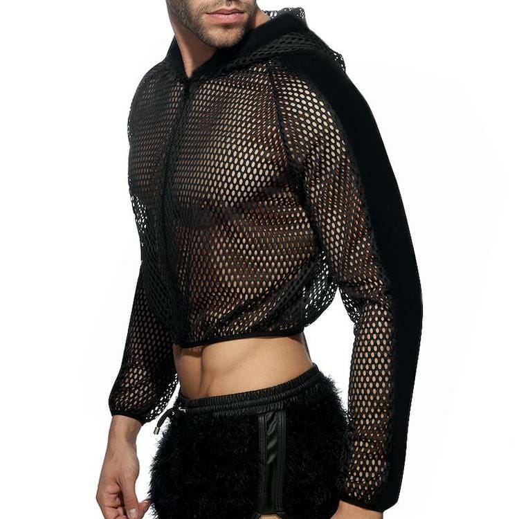 Cropped Mesh Hoodie - gay clothing