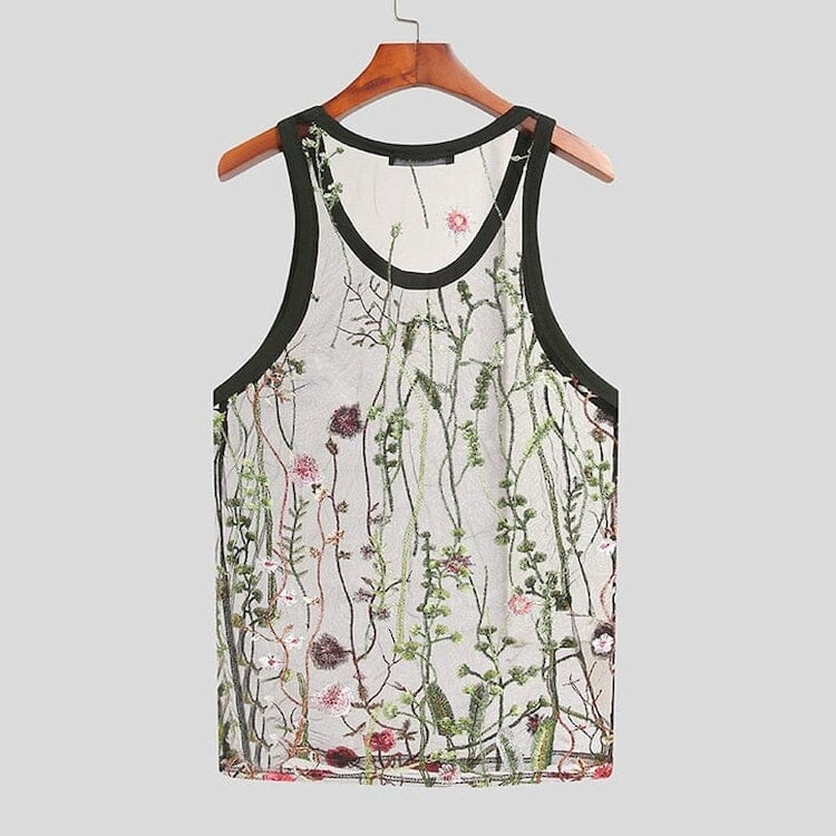 Floral Embroidered Tank Top- Gay Apparel Ideas