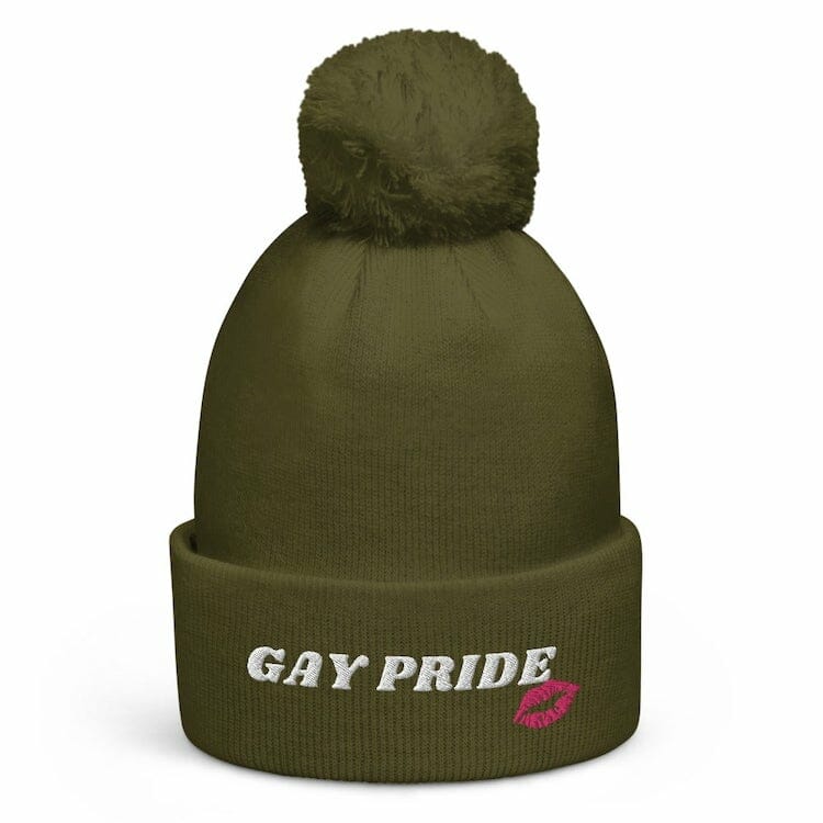 Gay Pride Pom Pom Beanie - gay beanie - gay pride beanie - lgbtq beanie