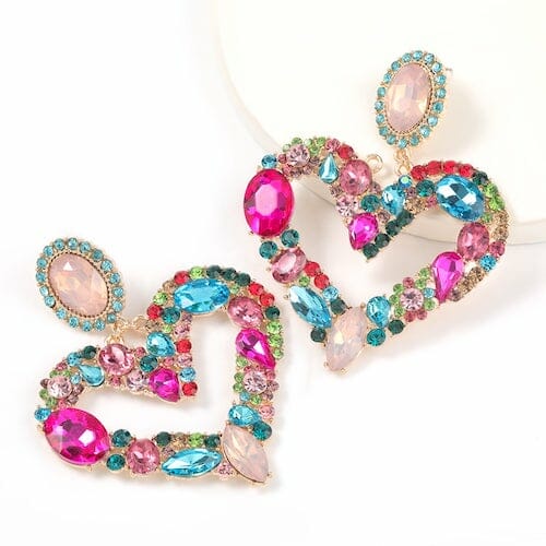 Heart Pendant Rhinestone Earrings - gay earrings