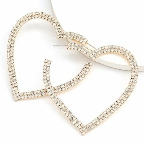 Heart-Shaped Hoop Rhinestone Earrings - gay earrings