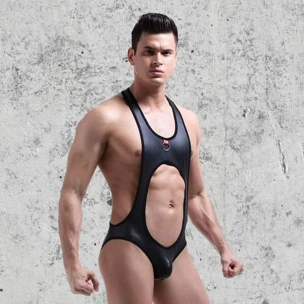 Kinky Leather Jockstrap Bodysuit - gay bodysuit