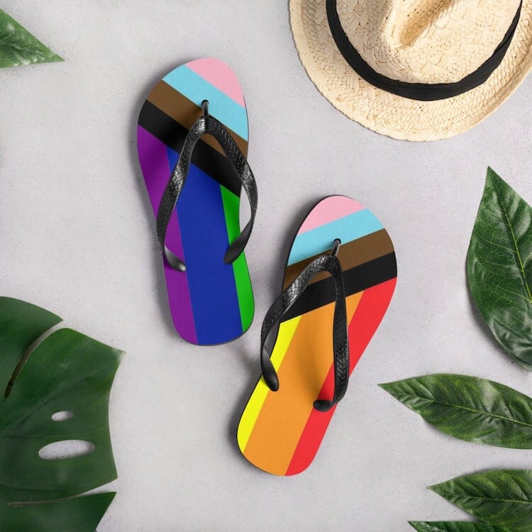 LGBT Pride Progress Flip-Flops - gay flip flops - gay jandals - lgbt flip flops