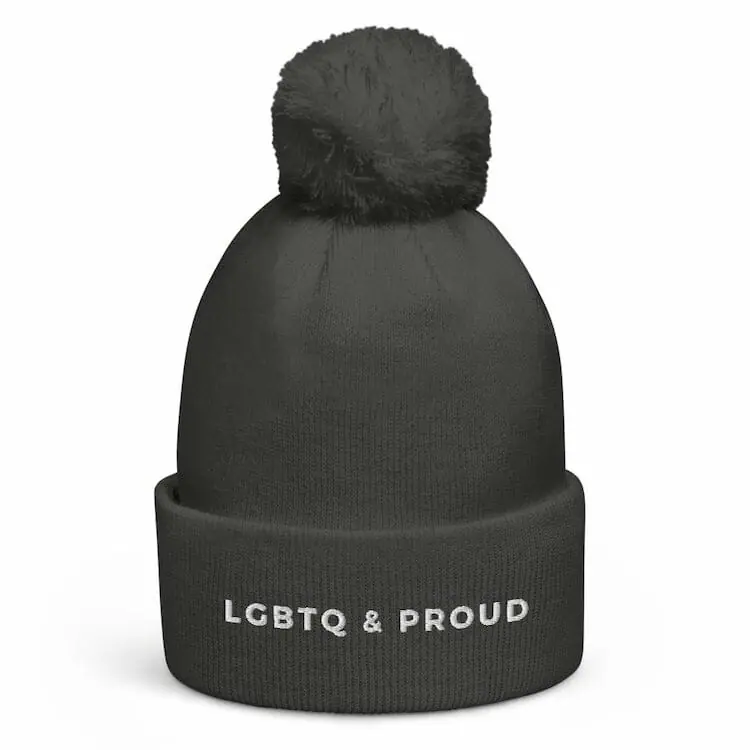 LGBTQ & Proud Pom Pom Beanie - gay beanie - gay pride beanie - lgbtq beanie