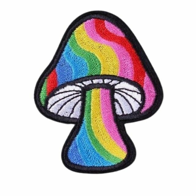 Rainbow Mushroom Iron On Embroidered Patch- lgbtq iron on patches - gay pride patch - gay patches
