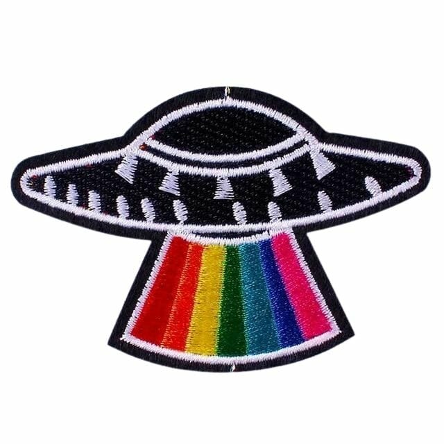 Rainbow UFO Gay Gride Iron On Patches- lgbtq iron on patches - gay pride patch - gay patches