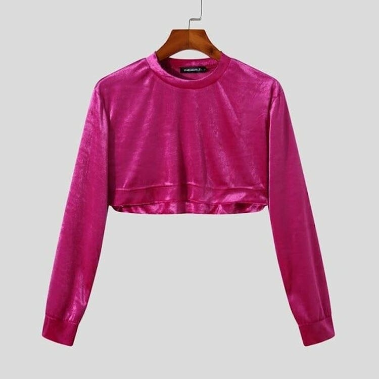 Solid Color Velour Long Sleeve Crop Top- Gay Apparel Ideas