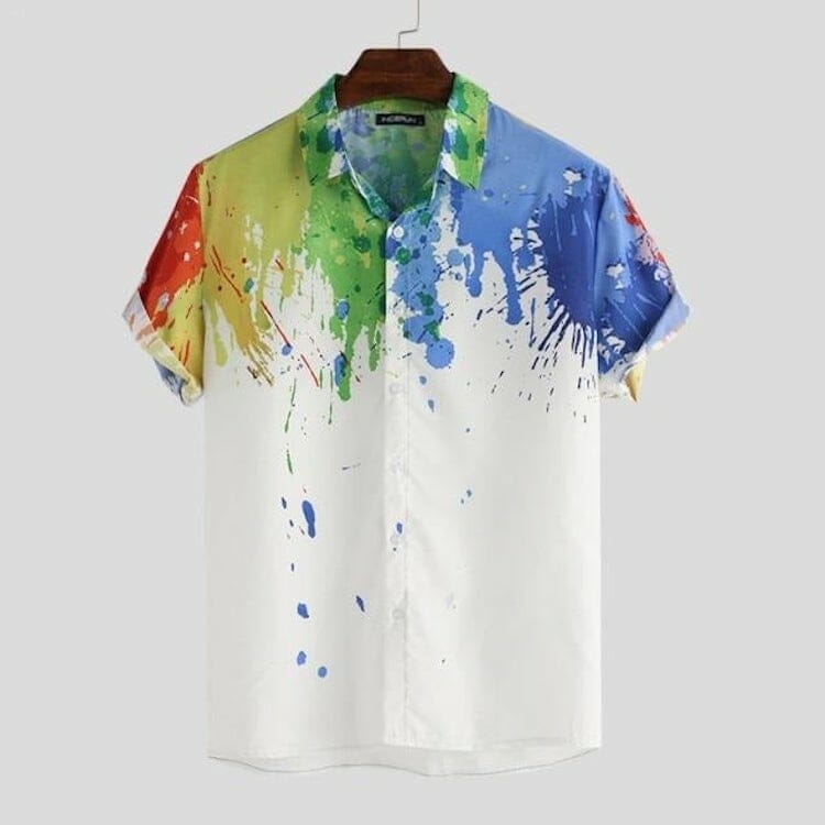 Splashed Rainbow Gay Short Sleeve Printed Shirt- queer shirt - gay shirt - lgbt shirt