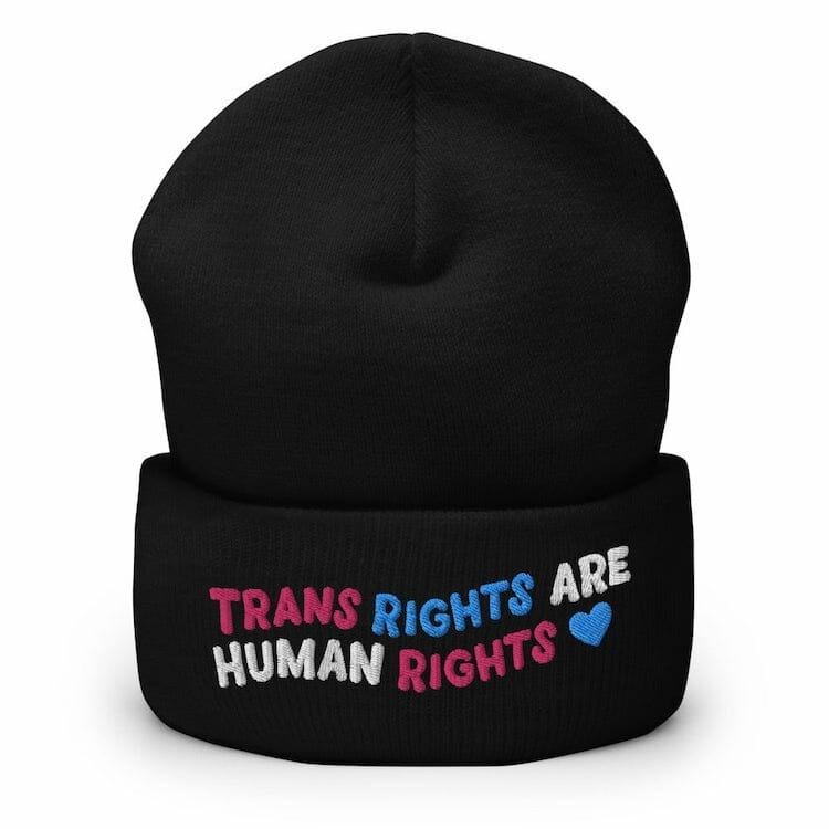 Trans Rights Are Human Rights Cuffed Beanie - gay beanie - gay pride beanie - lgbtq beanie