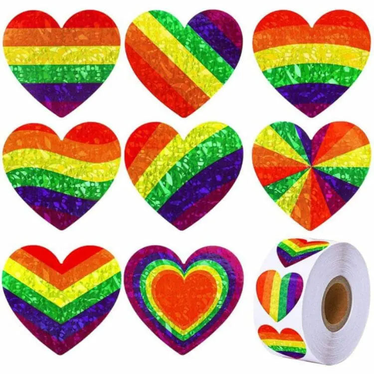 500 LGBT Pride Heart Sticker Roll