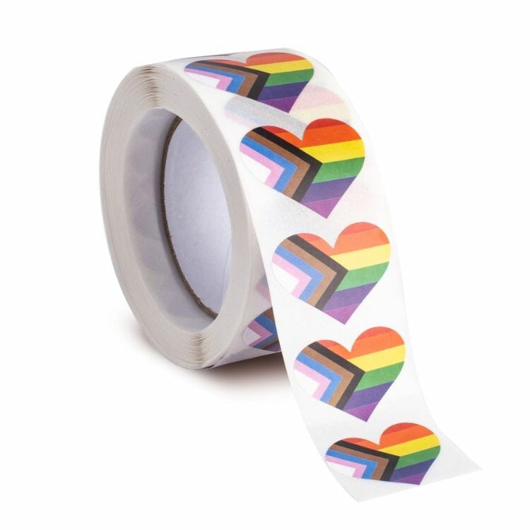 500 LGBT Progress Pride Heart Sticker Roll