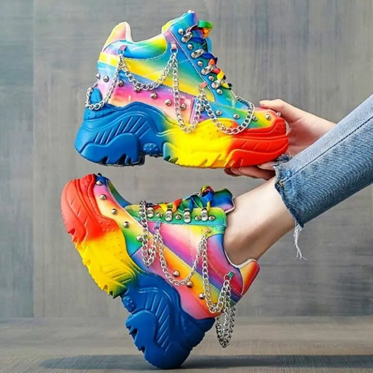Spike Studded Acid Rainbow Sneakers - Best Gay Sneakers