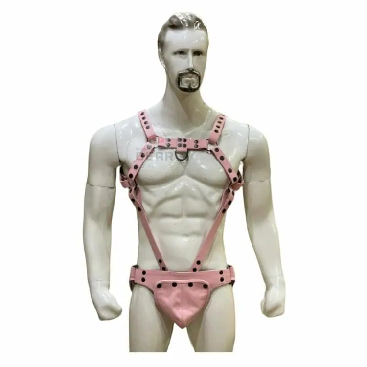 Gay Men's Pink Leather Harness