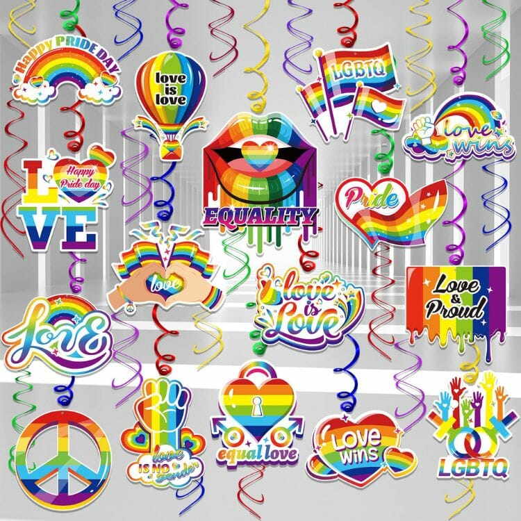 HOWAF 30 Pcs Gay Pride Decorations Hanging Swirls