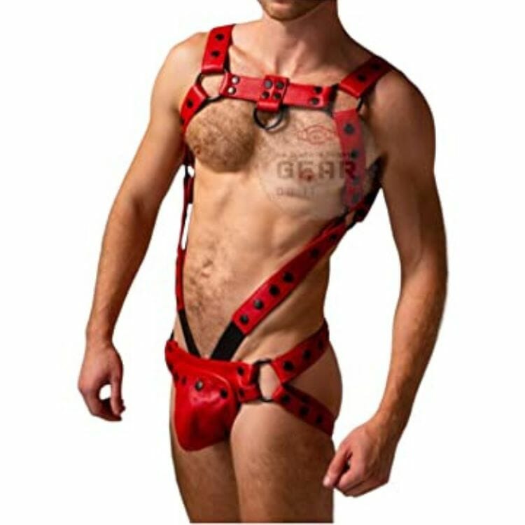 Men's Red Gay Leather Body Harness