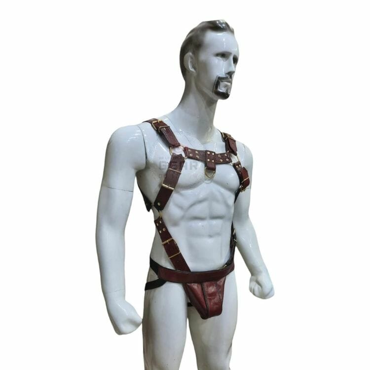 SA Men's Maroon Leather Body Harness