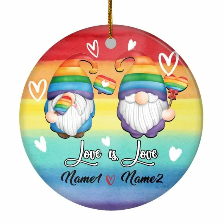TeesNow Personalized Gnome Couple LGBT Ornament - Best Gay Christmas Ornaments