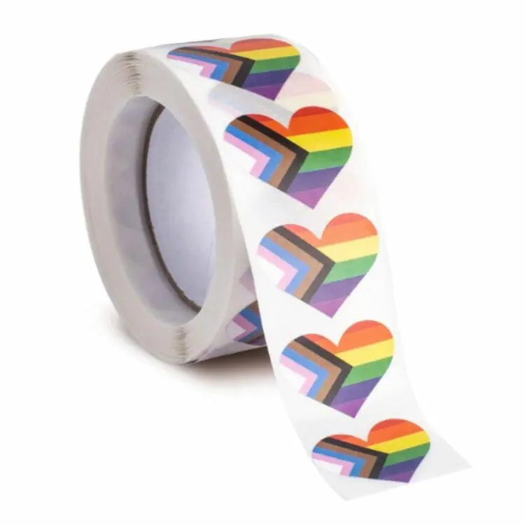 500 LGBT Progress Pride Heart Stickers On A Roll