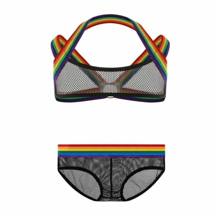 Gay Pride Mesh Harness + Underwear Outfit