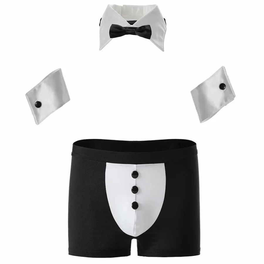 Mens Butler Lingerie Underwear Tuxedo Waiter Server Brief Costume Outfit Black One Size