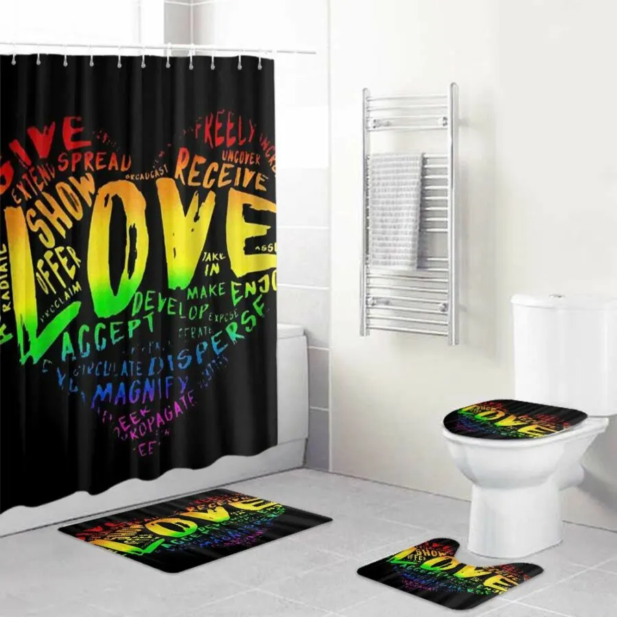 CANCAKA Rainbow Heart Shower Curtain Set